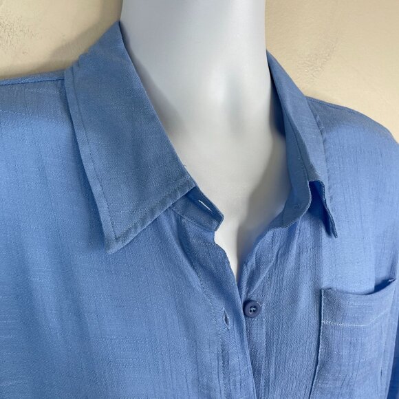 Breezy Lane Womens Button Up Tunic Top Size XL Blue Beachy Gauzy Cover Up Travel - Picture 7 of 11